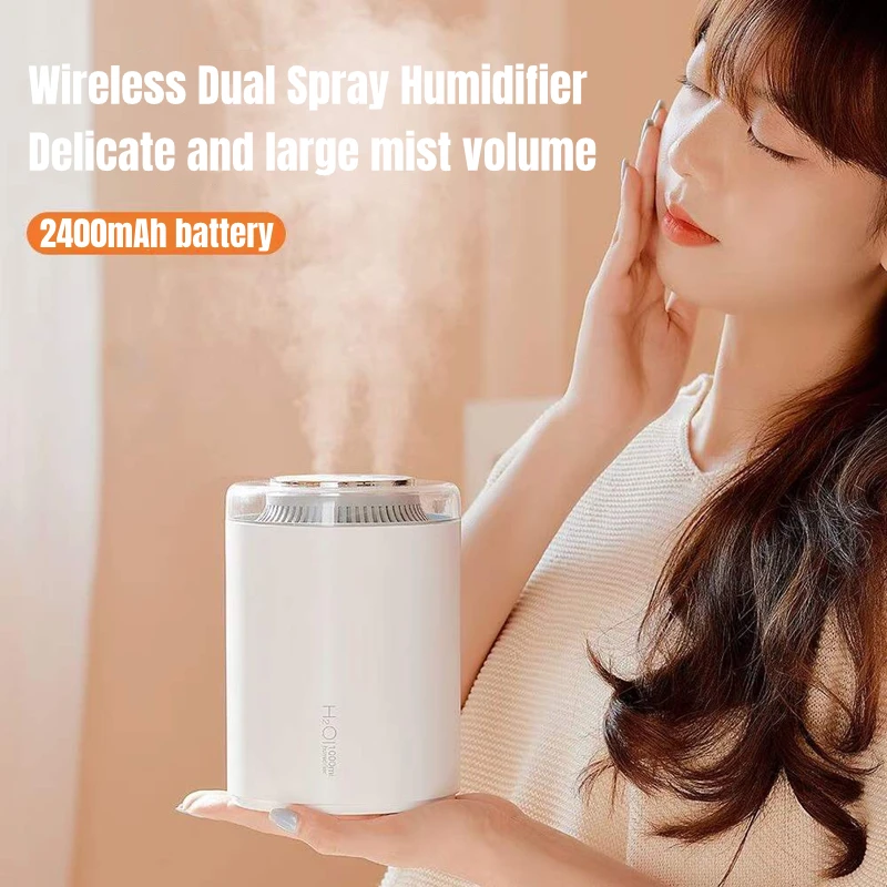 휴대용 무선 초음파 대용량 가정용 USB 충전식 전기 가습기 1000ml, 쿨 미스트 워터 아로마 디퓨저