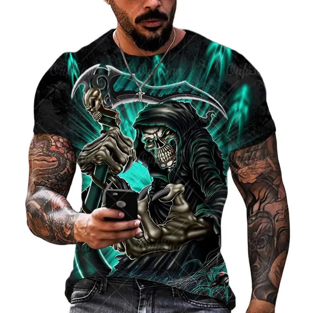 

Skull 3D Printed T Shirt Men Summer Lightweight Comfortable Short Sleeve Hip Hop O Neck Oversized Hot Top Quality T Shirt Mens