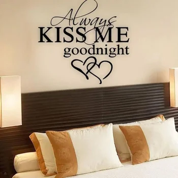 Adesivo da parete moderno Sempre Kiss Me Goodnight Art Decor Adesivi murali Camera da letto Decalcomanie rimovibili Decalcomanie con citazioni per camera da letto fai da te 1