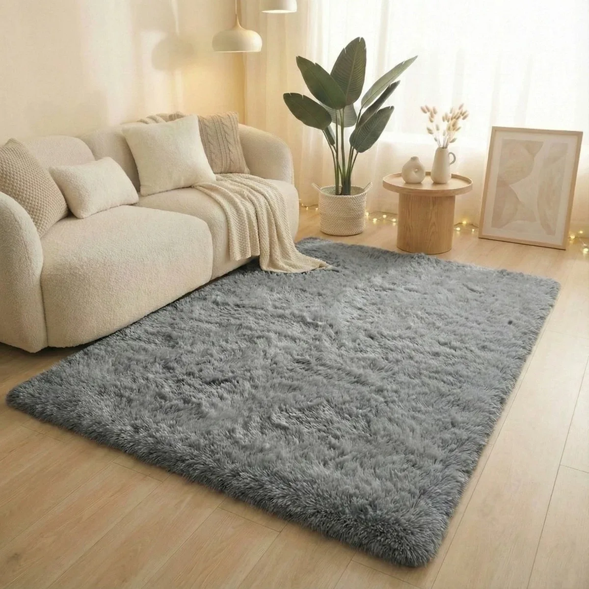 Luxurious Grey Tie-Dye Shaggy Fluffy Rug - Ultra Soft Non-Slip Plush Carpet