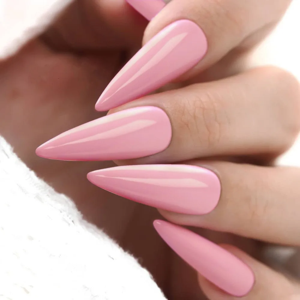 24 pçs brilhante dim rosa longo stiletto unhas falsas artificiais com cola  de geléia diy cobertura completa dicas de dedo ferramenta manicure -  AliExpress, image size:1000x1000
