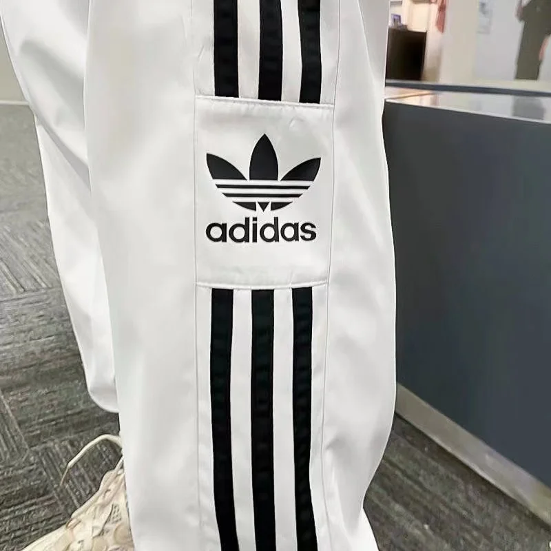 Casual Sports Pants Adidas Breathable Trousers Men and Women Trendy Versatile Polyester Anti Wrinkle Loose Sweatpants Black and White