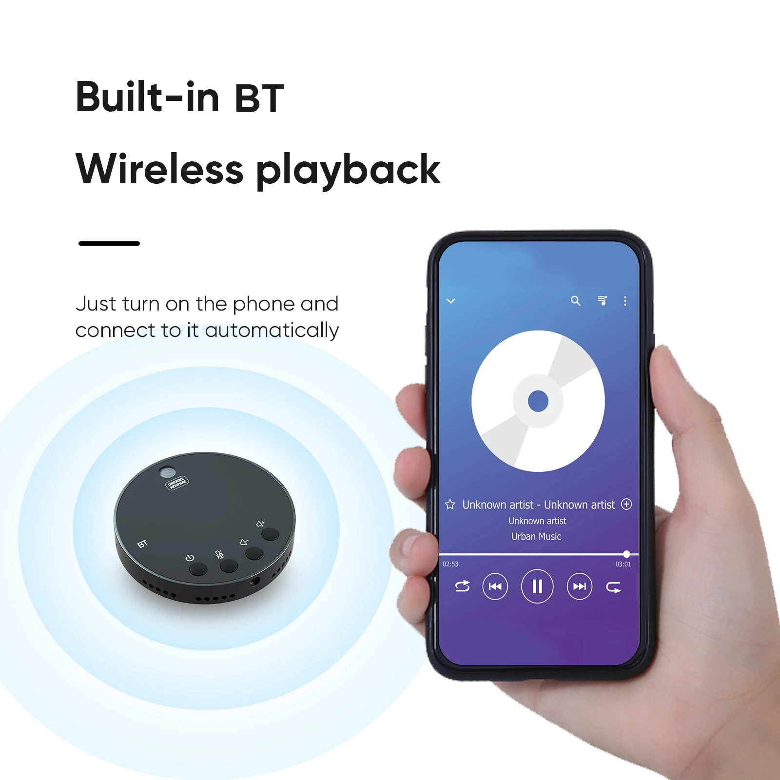 데스크탑 USB 회의 스피커 BT 마이크, 360 ° 무지향성 콘덴서, 스피커 포함 PC 컴퓨터 마이크 플러그 앤 플레이