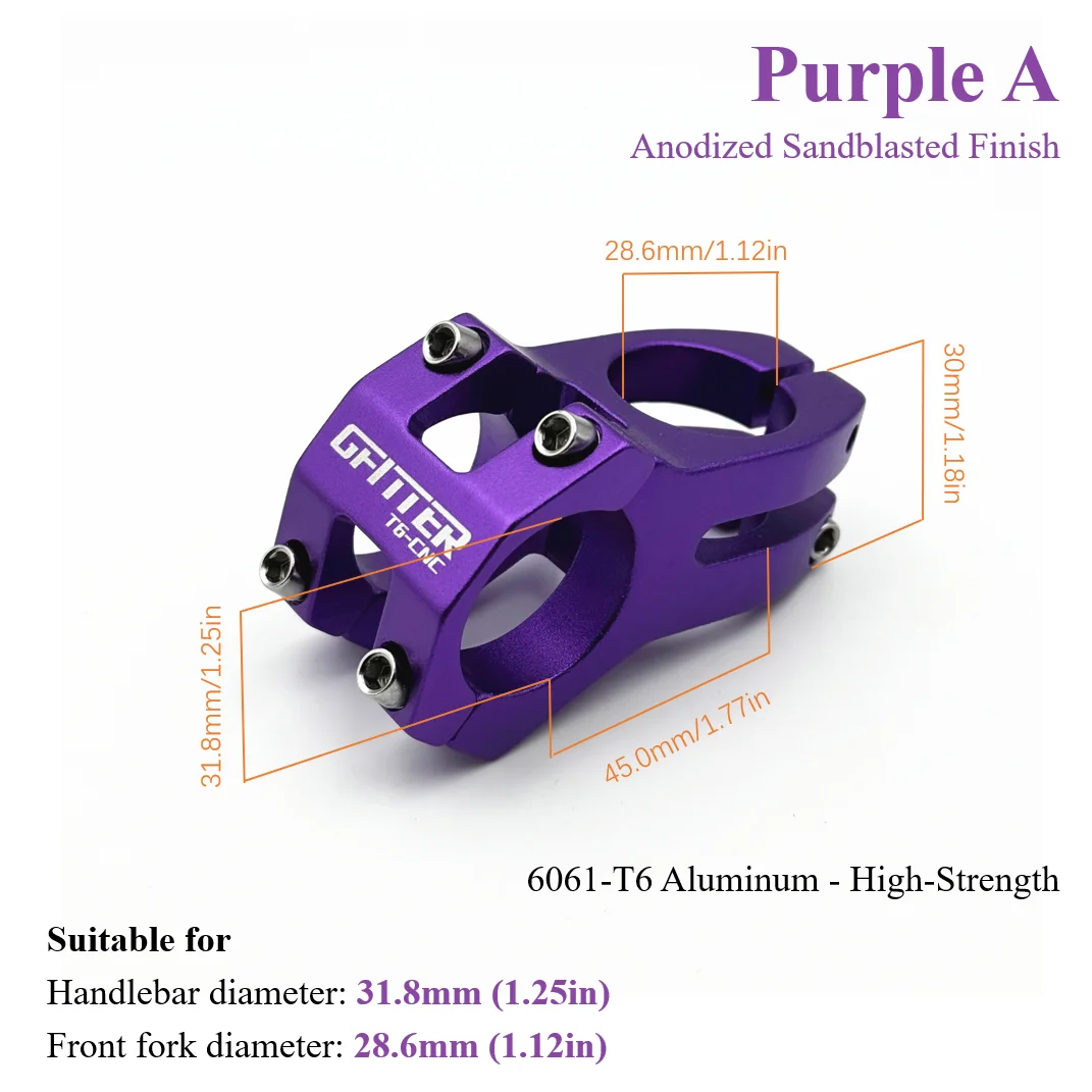 1 Stück lila 31,8 x 28,6 mm Fahrradvorbau aus Aluminiumlegierung für MTB/BMX/DH/Trail Riding usw. Eloxiert, erhältlich in sandgestrahlt und glänzend – Detail 5