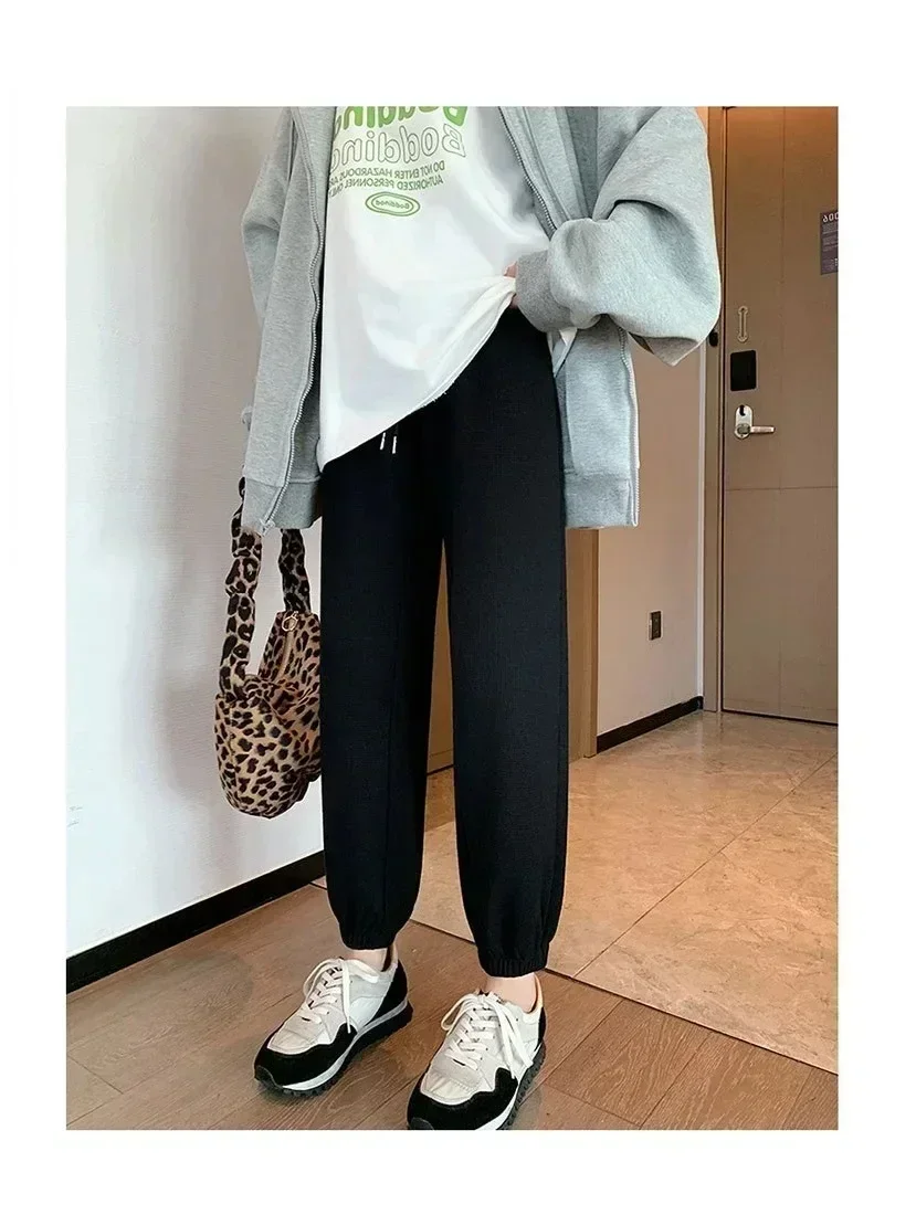 2024 Spring/Summer Waffle Loose Lantern High Waist Women's Tie Feet Guard Pants Casual Large Size Pants Drawstring Sports Pants 4