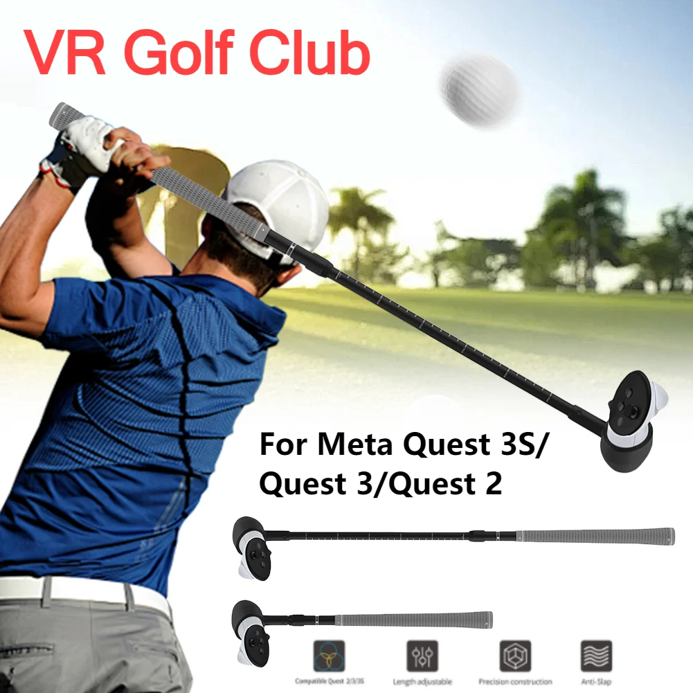 VR Golf Club Handle Grip Attachment for Meta Quest 3S/Quest 3/Quest 2 Non-Slip Handle VR Golf Club Grip 90 Degree Keep Tracking