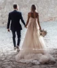 Customized Sheer Lace 3 D Flowers Applique Wedding Dresses Strapless Split Tulle Beach Bridal Gowns With Crystals 5