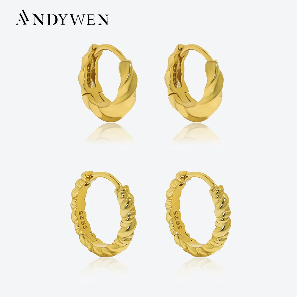 

ANDYWEN 925 Sterling Silver Gold Two Size Clips Rock Punk Huggies Plain Hoop Earring Piercing Women Luxury Fine Jewelry