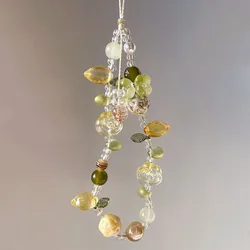 Sunny Lemon Glass Bead Charm Lanyard with Floral Accents (10.5cm plus 6cm)