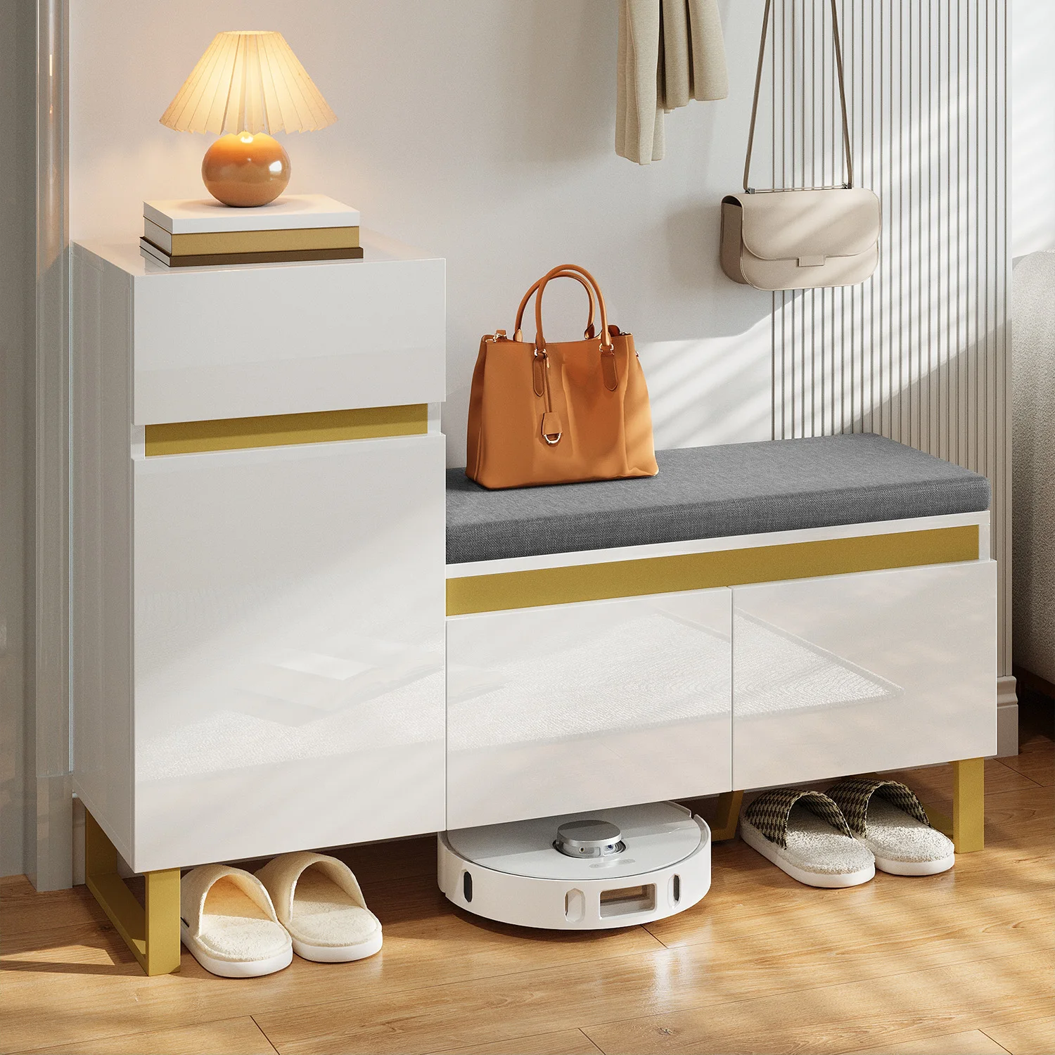 Schuhschrank mit großem Fassungsvermögen für den Eingangsbereich, mehrstufiger Aufbewahrungsschrank, moderner, minimalistischer Eingangsschrank, Heim-Organizer mit – Detail 10