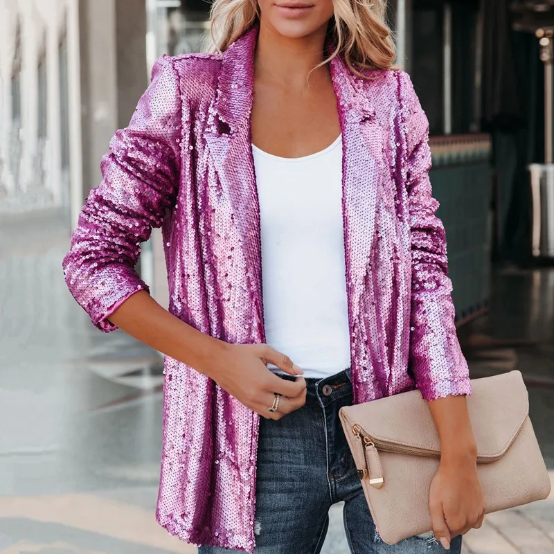 

S-2XL Fashion New Women Cardigan Small Suit Office Lady Sequin Blazer Short Jacket Spring Autumn Slim Casual Top Coat Clothing