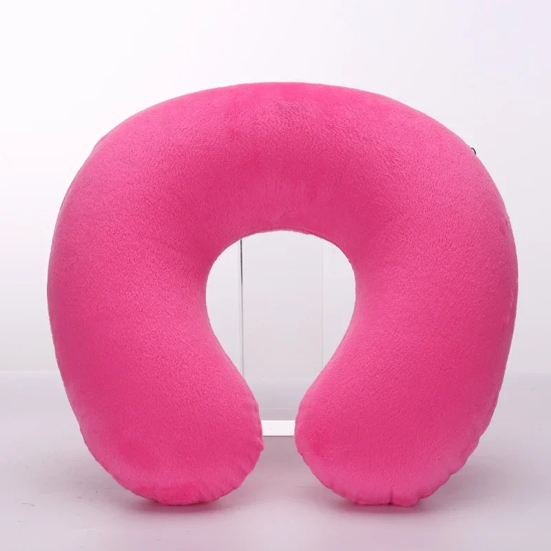 Travel Office Headrest U-shaped Inflatable Short Plush Cover + PVC Inflatable Pillow Pillow Support Cushion Neck Pillow 9 Colors 2