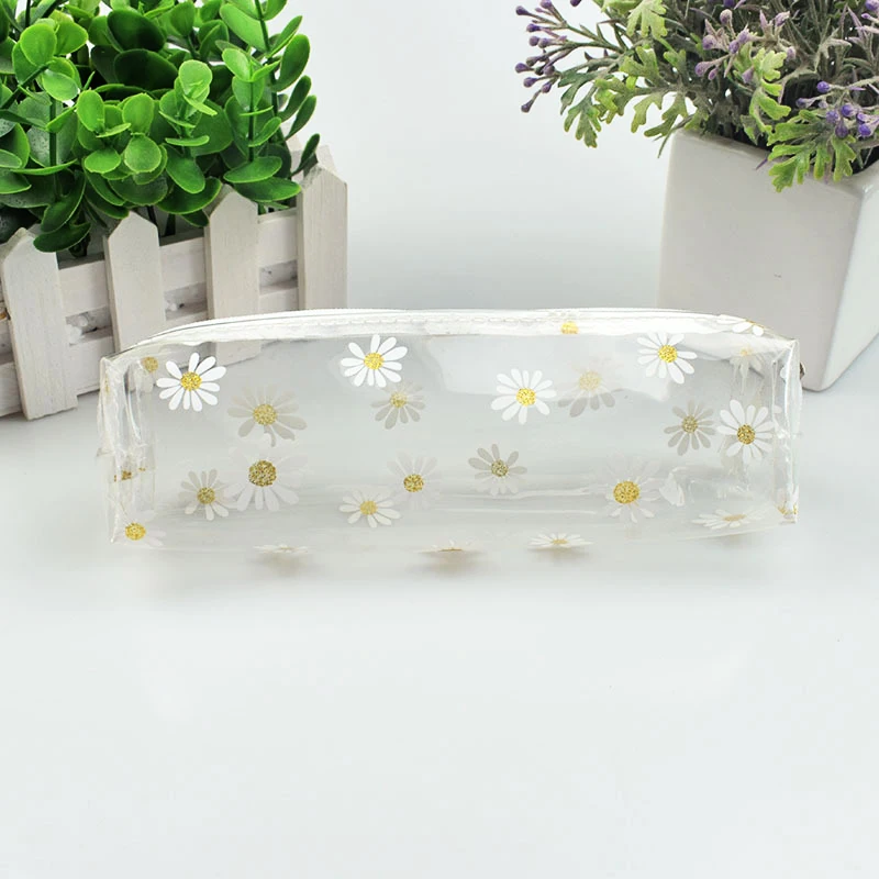 데이지 투명 Tpu 연필 케이스 소녀를위한 명확한 꽃 미적 문구 가방 학생 학교 용품 주최자 보관