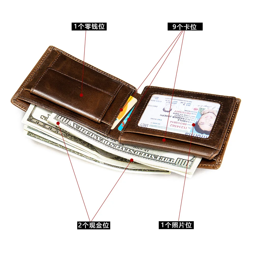 Cow Leather Short Men Wallet RFID Design Casual Bifold Wallet Credit Card Holder Luxury Male Purse Coin Pocket Money Bag