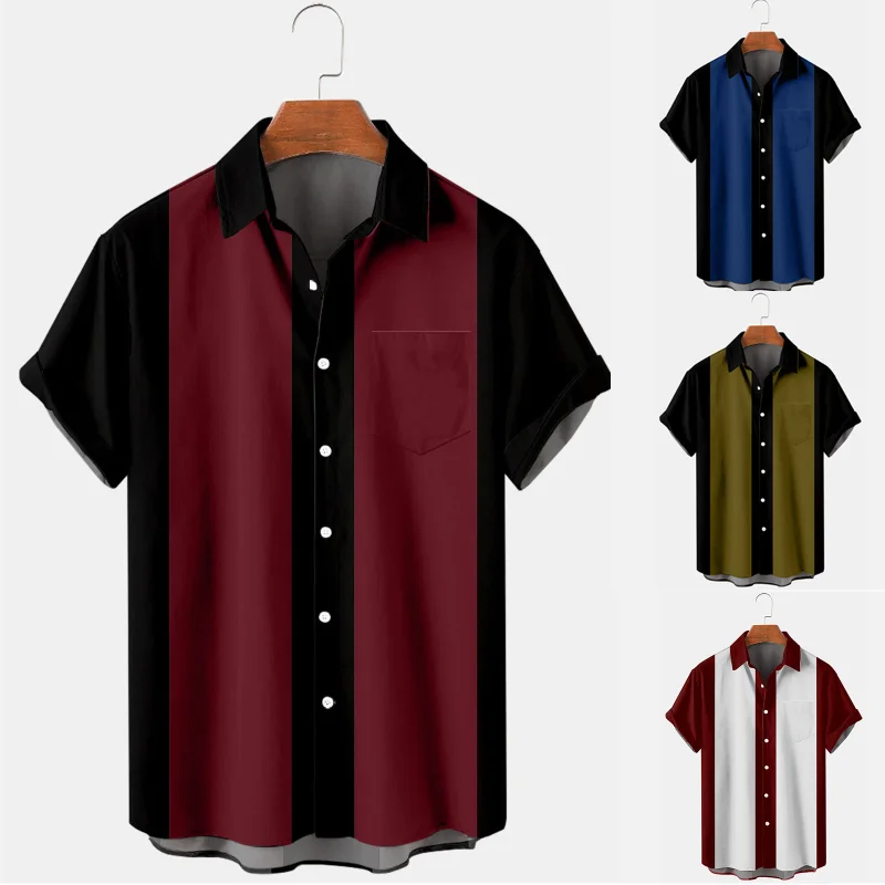 

Casual Short-sleeved Shirt Printed Fashion Simple Color Blocking Men's men shirt men shirt