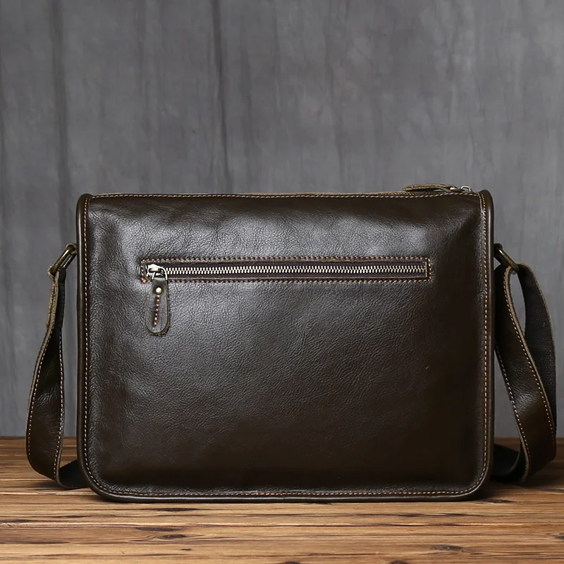 NZPJ Retro Genuine Leather Men's Shoulder Bag Natural Top Layer Cowhide Crossbody bag Leisure Tablet Bag For 13 Inch IPad