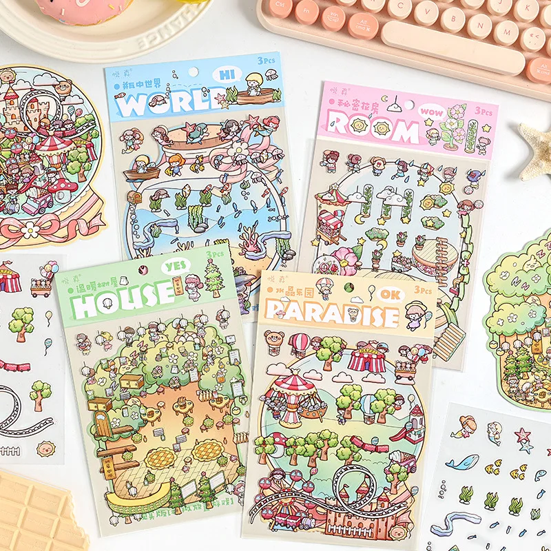 Baby Children Landscraping PET DIY Badroom Stickers Scene Cartoon Animal Lief Kawaii Sticker for Kids Stress Relief Party Gift