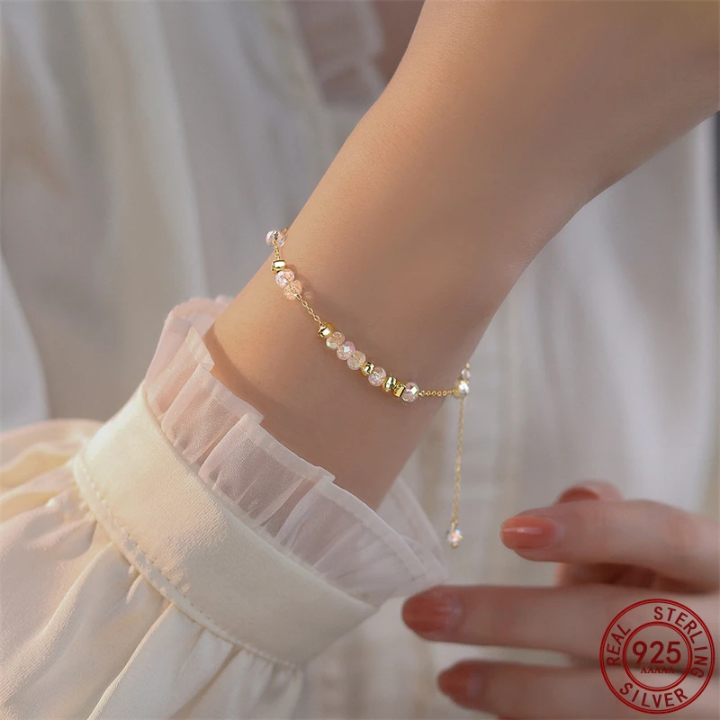 

925 Sterling Silver Irregular Dreamy Color Bead Bracelet For Women Sweet Fairy Charm Bracelet Birthday Banquet Jewelry Gift