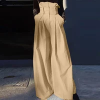 INCERUN Pleated Waist Design Wide Leg Pants Handsome Solid Color Trousers High Waist Simple Loose Oversized Male Bottoms 2