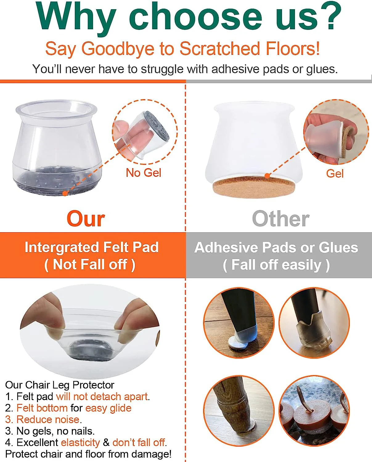 Small Silicone Chair Leg Covers Felt Pad Furniture Leg Protectors Hardwood Floors Prevent Scratches &Reduce Noise 32Pcs