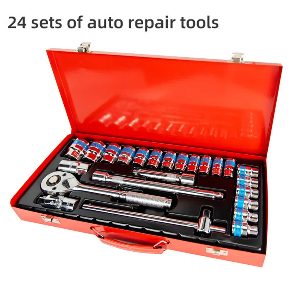 

New 24 Pcs Socket Wrench Hexagon Hand Tool Set Auto Repair Mechanical Maintenance Combination 10-32mm Phone Repair Professional