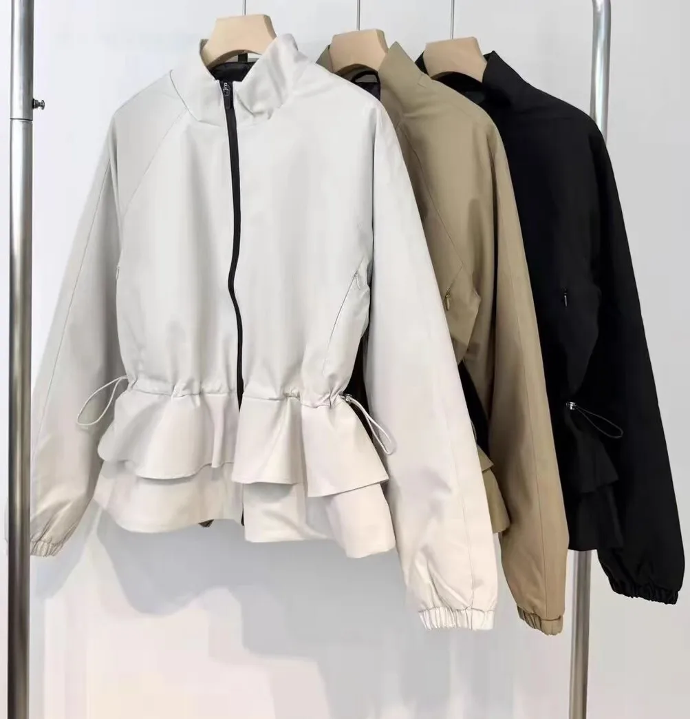 LANMREM Autumn Winter New Zipper Stand Collar Down Jackets Trendy Loose Casual 90 White Goose Drawstring Waist Short Winter Coat