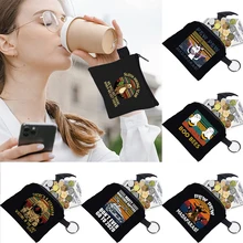

2022 Unisex Coin Purse Cartoon Print Pattern Series Earplugs Key Storage Bag Small Object Ring Buckle Zipper Black Canvas Mini