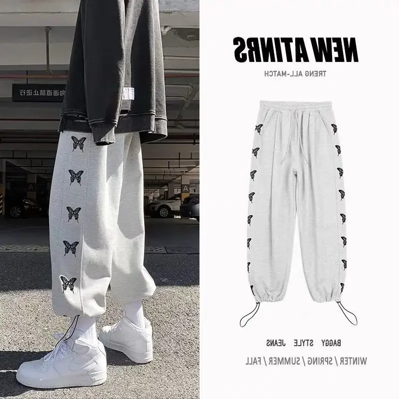 Pants Men's Spring Autumn Korean Style Trendy Loose Versatile Ankle-Banded Pants Summer Exercise Casual Butterfly Pattern Pants 3