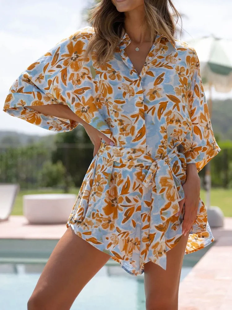 

Women Loungewear Loose Fit Jumpsuits Printing Fashion Batwing Sleeve Simple Rompers Summer Holiday Ladies Playsuits Dropshipping