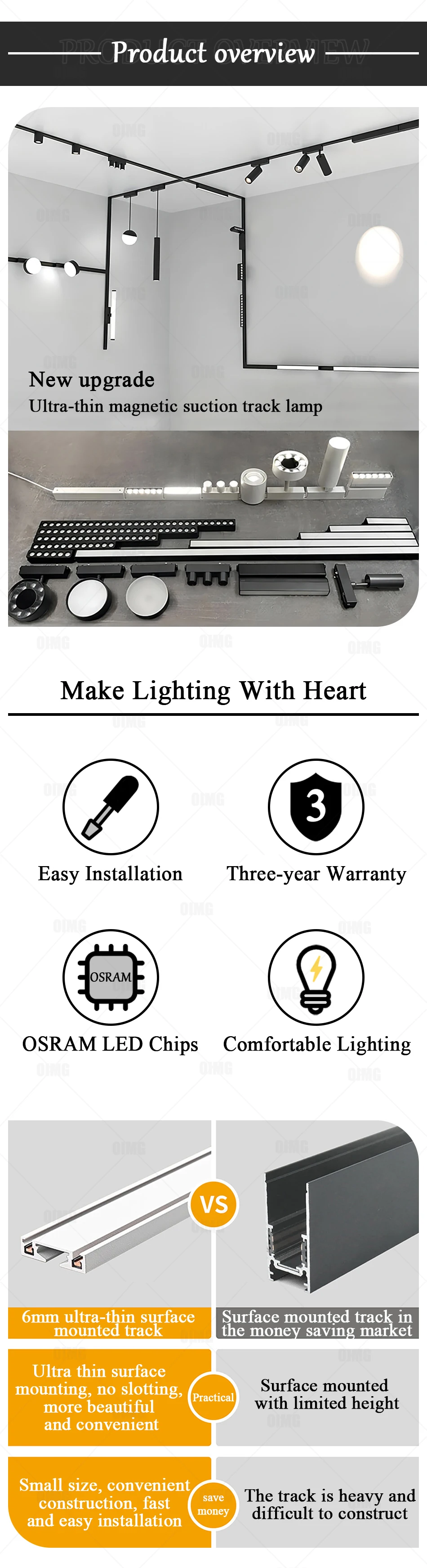 Description Picture 2 of itemSurface Mount 6MM Ultra Thin Magnetic Track Light White Black Modern Linear Spotlight for Living Room Home Magnet Track Lamps