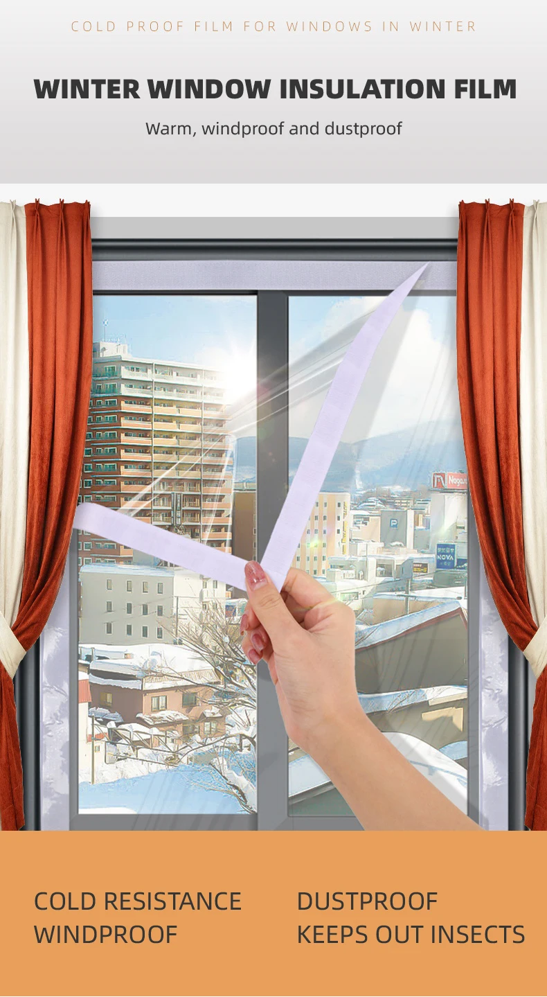 Description Picture 3 of itemWinter Window Insulation Windproof Film Self-mucosa stickers Indoor Window Soundproof Film for Energy Saving Crystal Clear Film