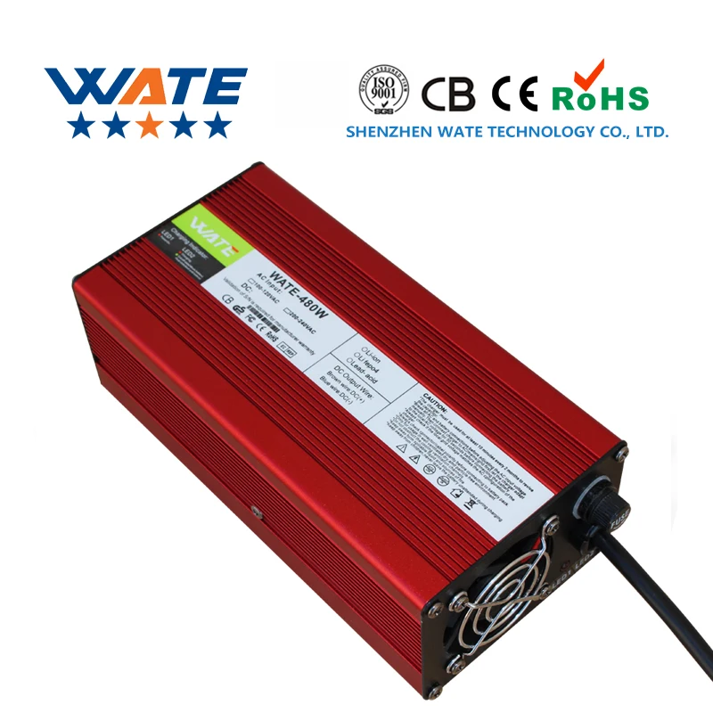 Saída do Carregador de Bateria do Íon do Lítio do Carregador 13s 48v 8a de 54.6v com o Escudo de Alumínio Vermelho do fã de Refrigeração