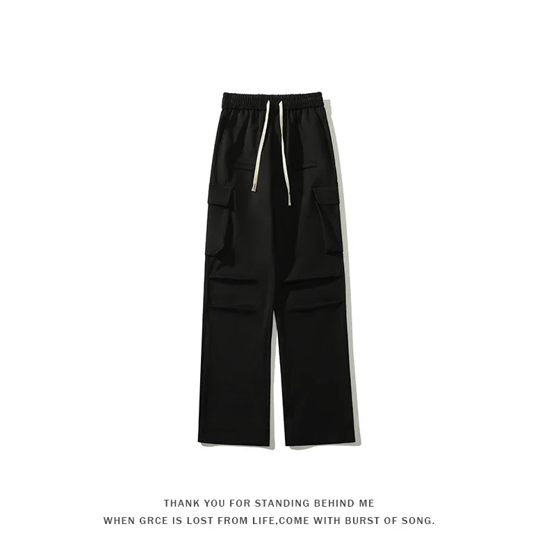 Men's Cargo Pants Fashion High Street Large Pockets Design Solid Colour Large Size Wide Leg Trousers
