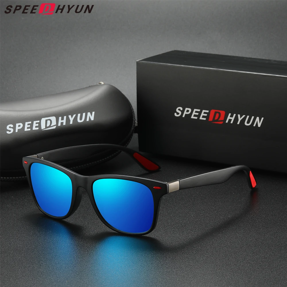 SPEEDHYUN 클래식 편광 선글라스, 스퀘어 프레임 선글라스, 남성 고글, UV400 미러 렌즈 안경, 남성 여성 운전