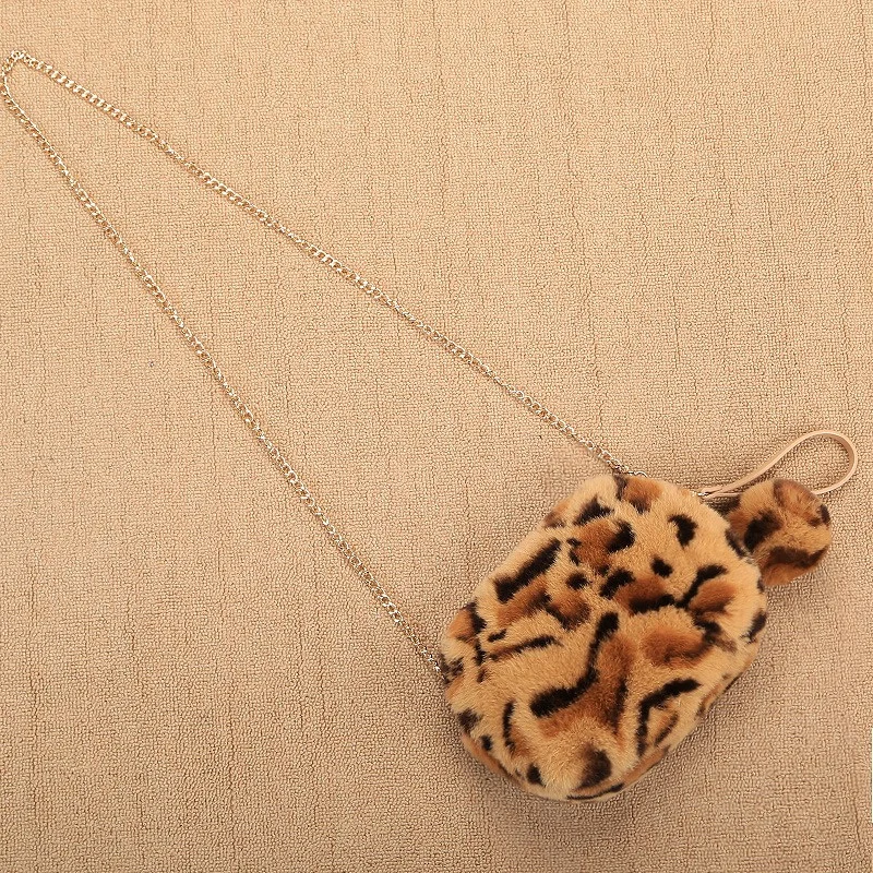 Women's Mini Chain Crossbody Fur Bag New Luxury Rex Rabbit Fanny Pack Soft Plush One-shoulder Small Square Bag