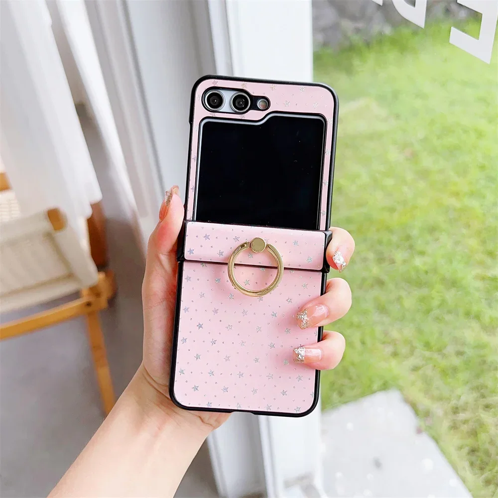 Fashion Ring Holder Phone Case with Heart and Star Pattern - Stand Cover