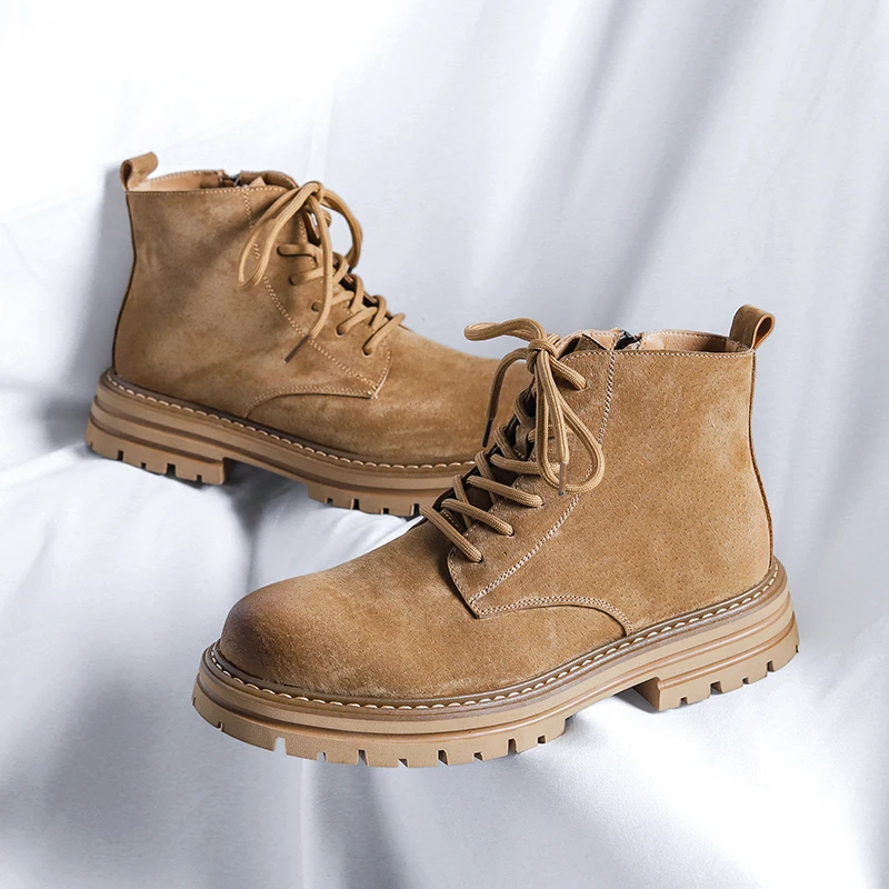 BritishStyleMensGenuineLeatherBootsThickBottomedWorkClothes