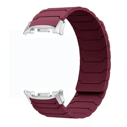Magnetic Silicone Loop Strap Replacement Bracelet - Premium Watch Accessory - Watch 8 Classic 46mm (Wine red silver)