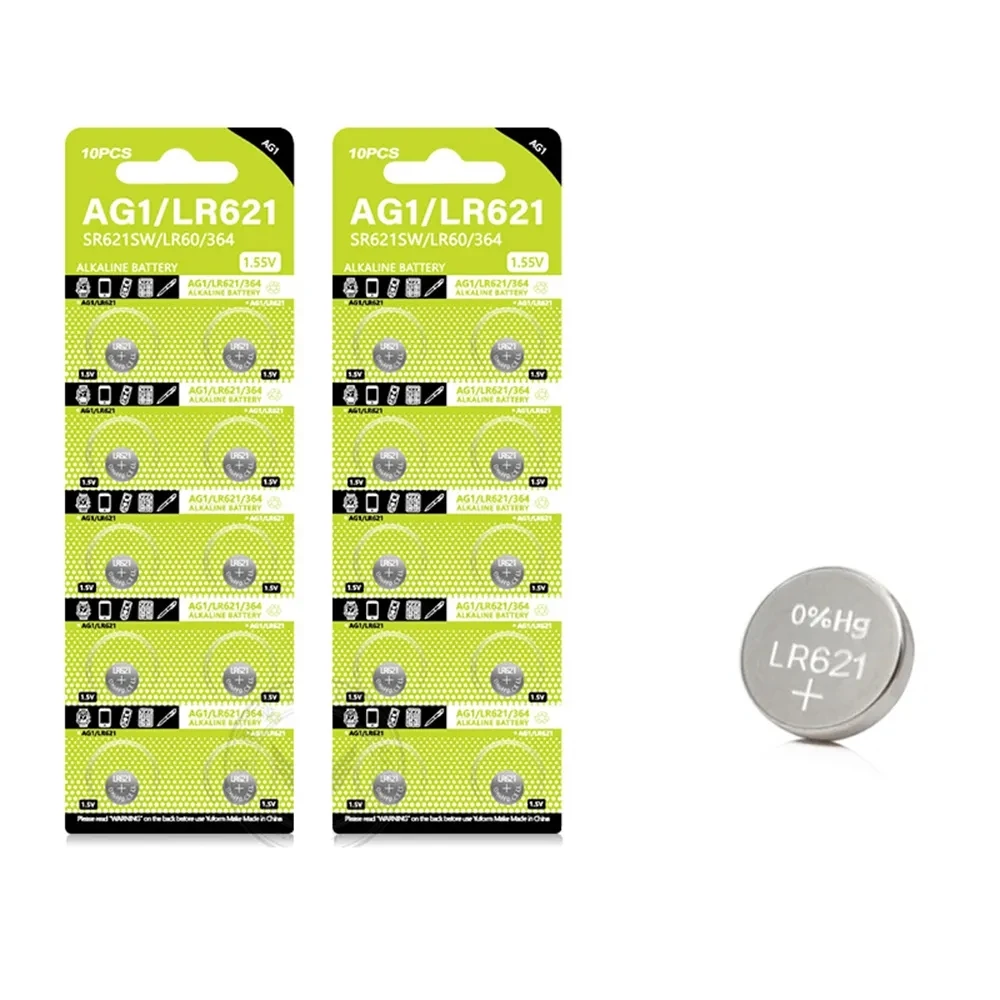 LR621 AG1 1.55V Alkaline Button Battery, SR621SW 364 164 SR60 363 621 SR621 L621 CX60 Coin Cell for Watch Clock Remote