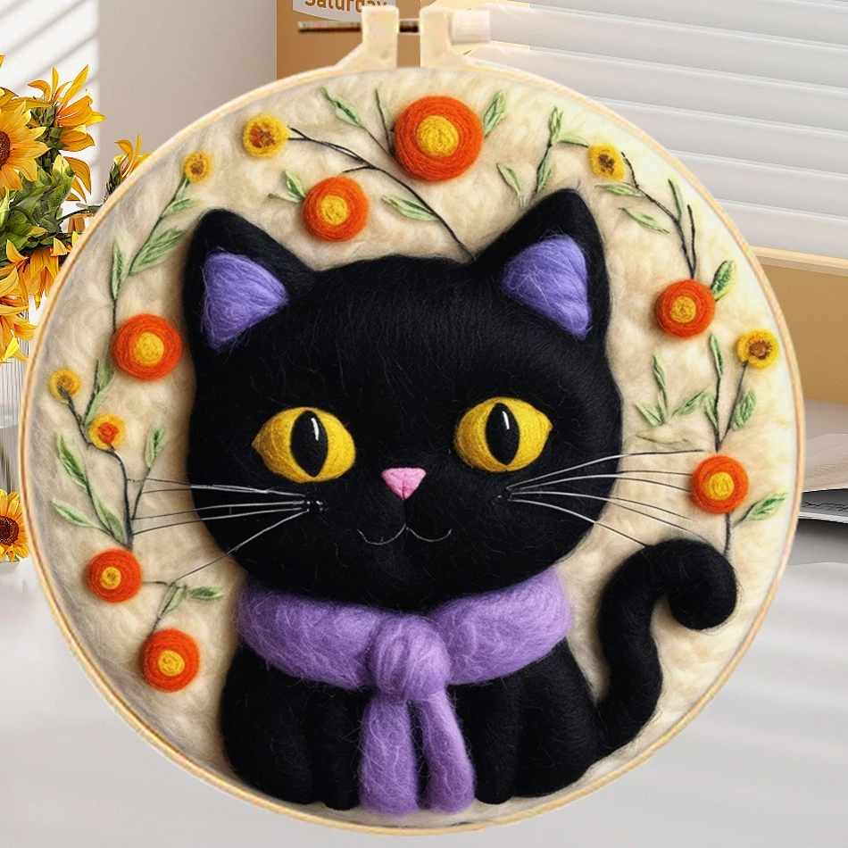 GATYZTORY Needle Felting Painting With Frame Kit For Beginner Cat Animal Handmade Home Decor For Adults Adult DIY Handicraft