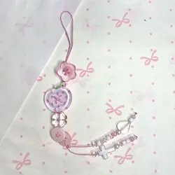 Handmade Pink Beaded Button Charm Aesthetic Y2K Lanyard Strap Keychain - Other (Flower Style)