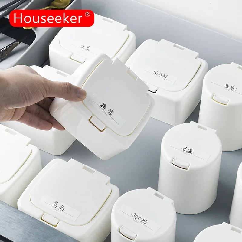 

Houseeker Desktop Pop-up Storage Box Mini Dust Proof Cotton Swabs Makeup Organizer Small Things Holder Case