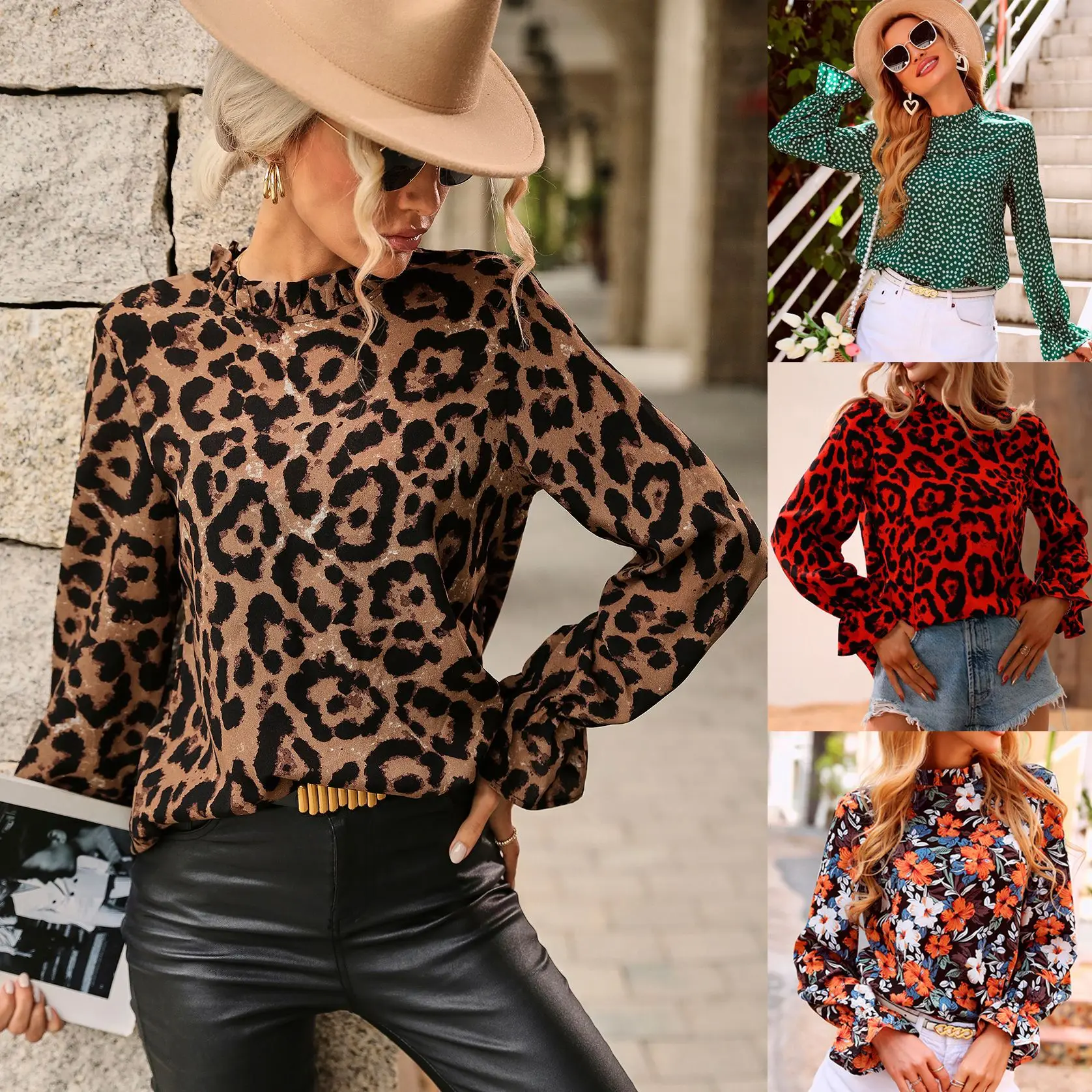 

Summer Women Clothing 2023 New Arrivals Street Fashion Long Sleeve Temperament Slim Fit Versatile Loose Leopard Pullover Shirt