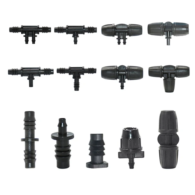 3/8" 8mm Garden Hose Connector 8/11 To 4/7 3/5mm Hose Reducer Water Splitter Tee Elbow End Plug Drip Irrigation System Fitting