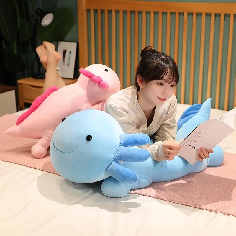 거대한 다채로운 뉴트 플러시 장난감 귀여운 Axolotl 도롱뇽 퍼지 긴 플러시 물고기 Appeasing 긴 베개 쿠션 키즈 선물