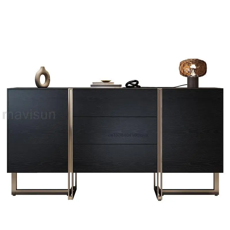 Black Modern Light Luxury Sideboard Living Room Italian Furniture Decoration Cabinet Simple Minimalist Sideboard With Drawers