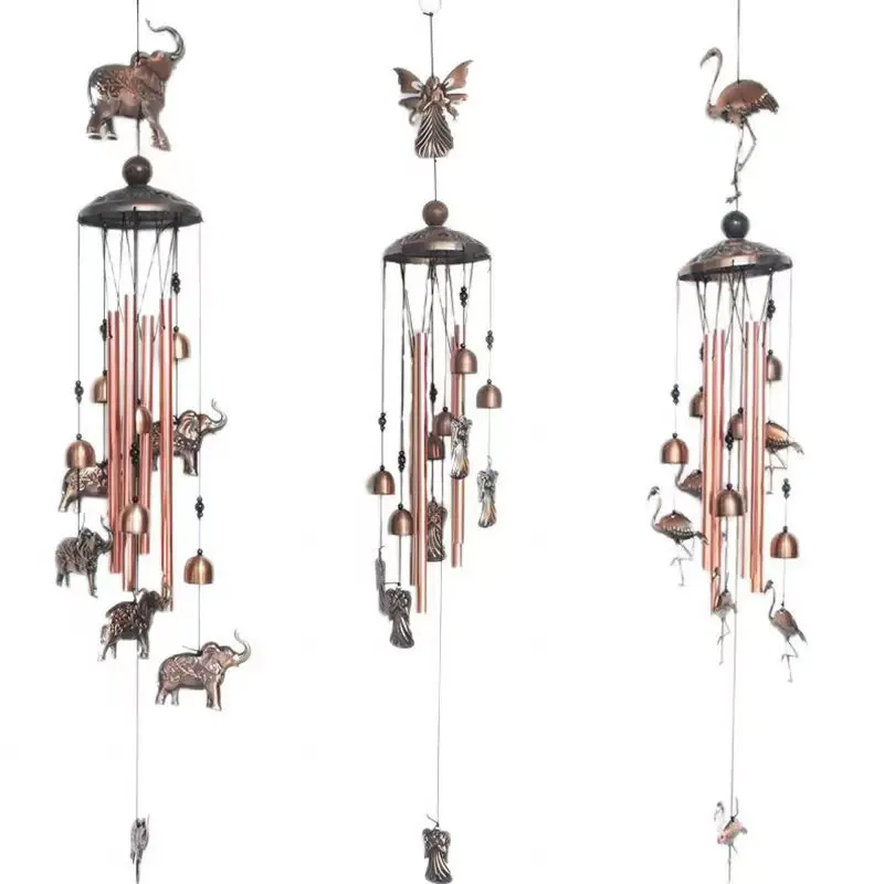 Retro Metal Red Bronze Wind Chime Hanging Ornaments Garden Courtyard Bell Wind Chimes Decorative Animal Hanging Accessories