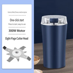 Electric Grain Grinder: Stainless Steel 8 - Blade Beans & Nuts Mill - 300W Dual Voltage - AU (Blue)