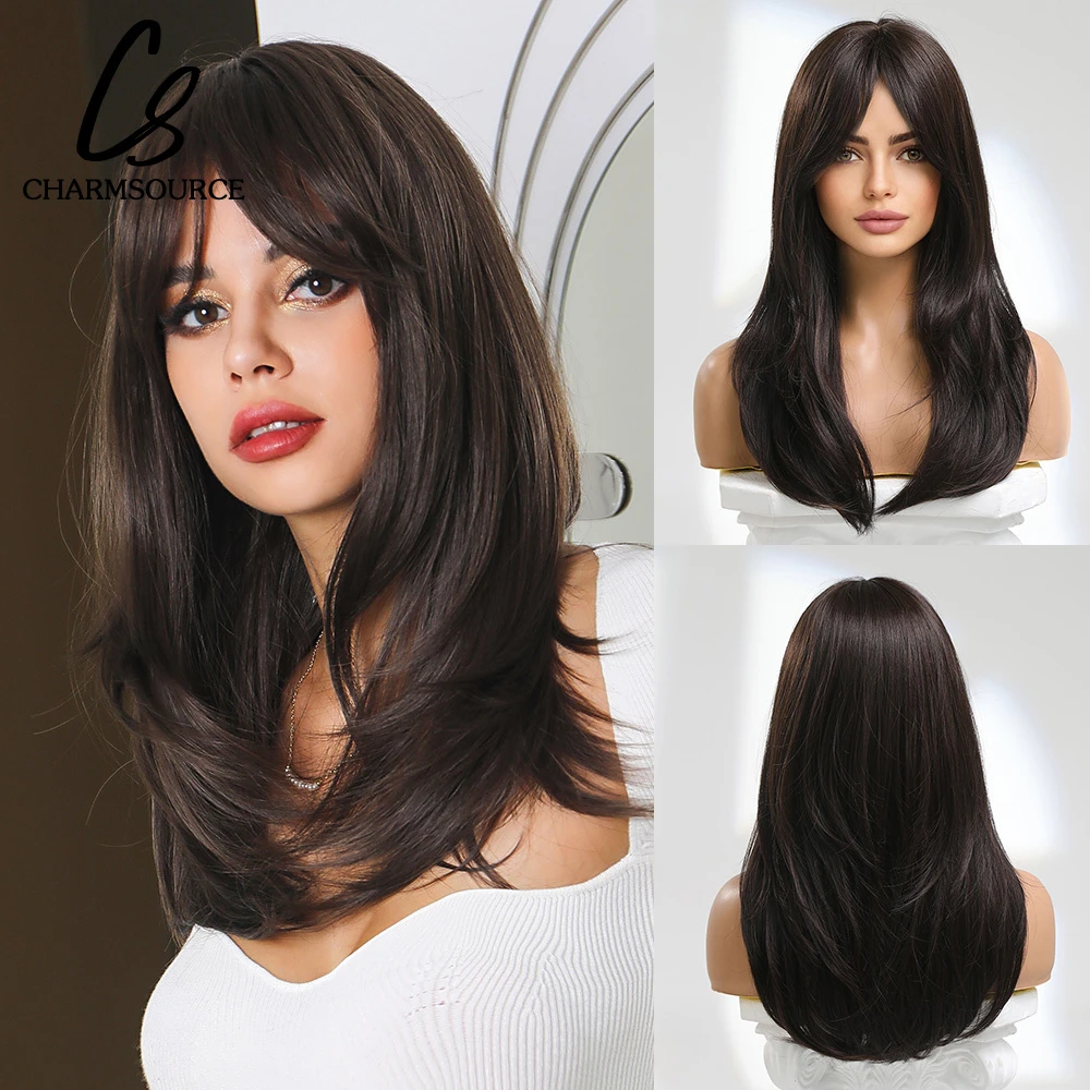 Wigs Women Synthetic Hair Black | Medium Length Synthetic Wigs - Black  Brown Wig Side - Aliexpress