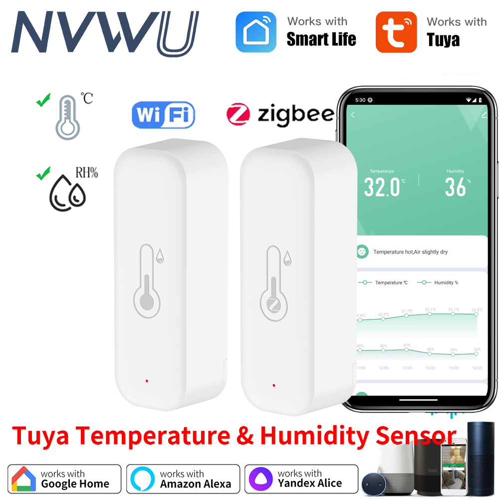 Tuya WiFi Zigbee 3.0 Temperature and Humidity Smart Home Thermometer Hygrometer APP Remote Alarm Work with Alexa Google Home
